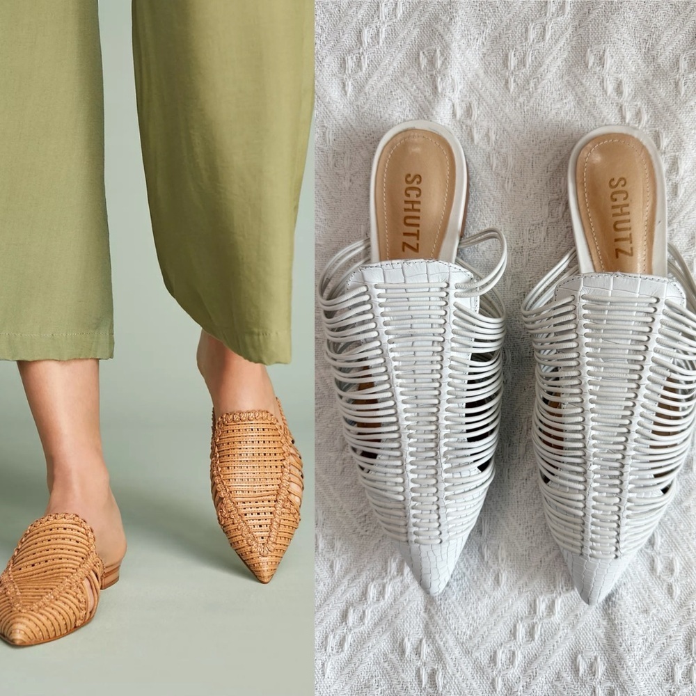 SCHUTZ Rosalyn Point Toe White Woven Mules - Picture 7 of 7